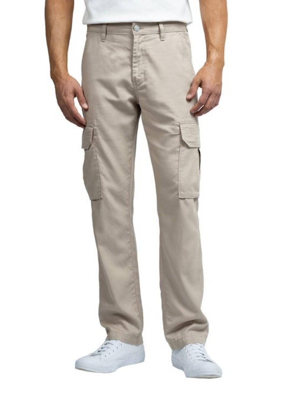 New Jachs NY Men's Boys Premium Linen Blend Cargo Stretch Pants Tan 32 WAIST NWT